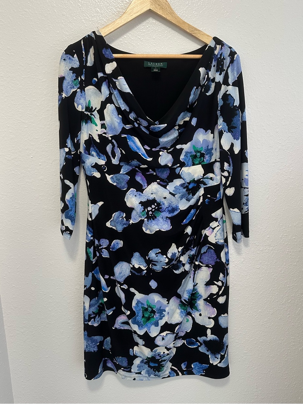 Lauren Ralph Lauren Black Floral Cowl-Neck Long Sleeve Dress